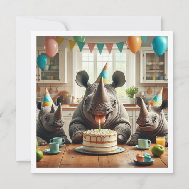 Rhinos fête, invitation d'anniversaire de rhinocér (Devant)