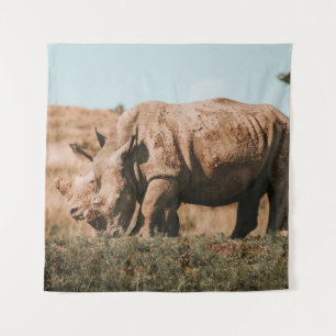 RHINO'S IN AFRICA GRAZING TAPESTRY