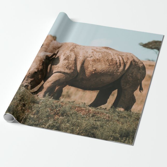RHINO'S IN AFRICA GRAZING WRAPPING PAPER (Unrolled)