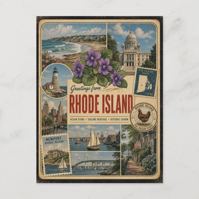 Rhode Island Authentic Vintage Style Postcard (Front)