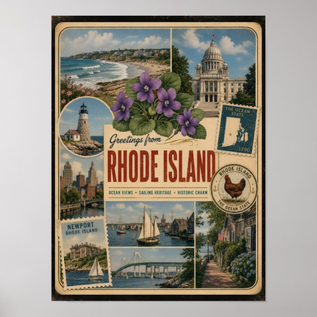 Rhode Island Authentic Vintage Style Poster (Front)
