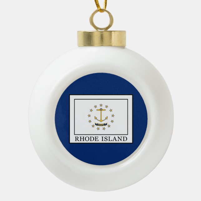 Rhode Island Ceramic Ball Christmas Ornament (Front)