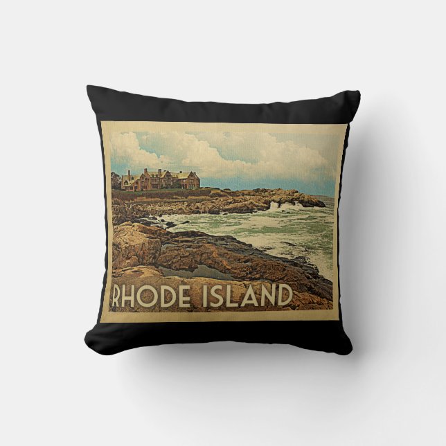 Rhode Island Coast Vintage Travel Throw Pillow (Front)