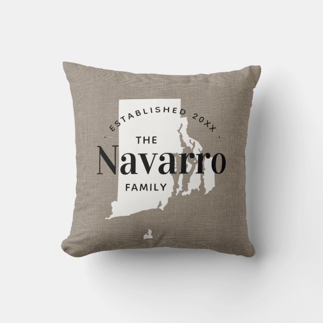 Rhode Island Family Monogram State Throw Pillow (Front)