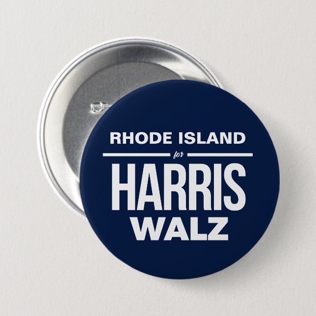 Rhode Island for Harris Walz 3 Inch Round Button (Front & Back)