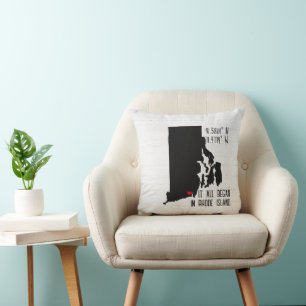 Rhode Island GPS Coordinates with Heart Throw Pillow
