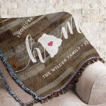 Rhode Island Home State Personalized Wood Look Throw Blanket<br><div class="desc">Show some home state pride with this cute rustic faux wood plank throw blanket featuring "home" in white calligraphy script lettering with a silhouette map of the state of Rhode Island standing in for the letter "O." A pink heart illustration inside the state map completes the design; you can change...</div>