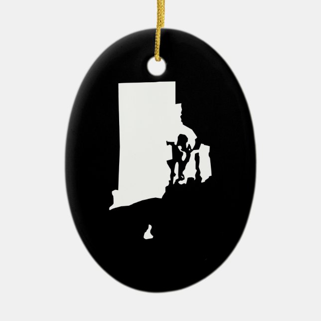 Rhode Island in White and Black Ceramic Ornament (Front)