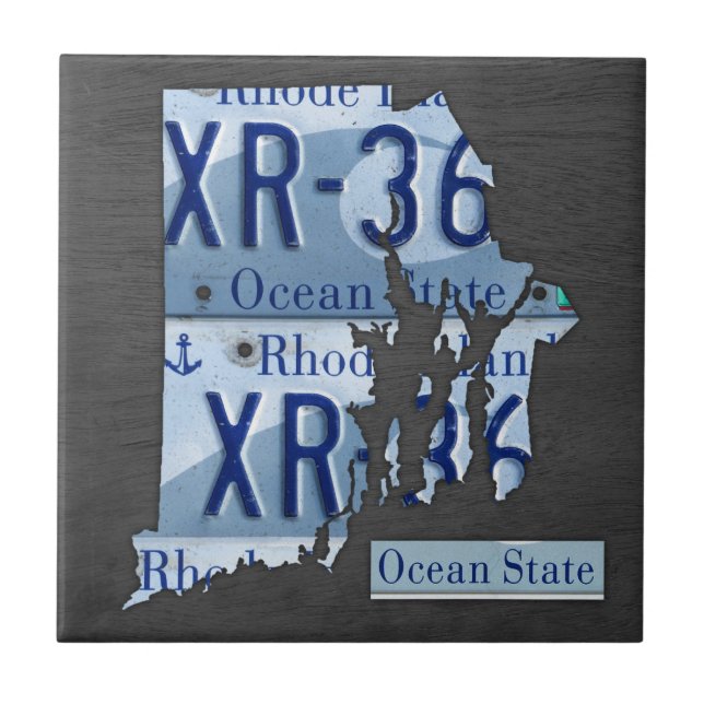 Rhode Island License Plate Map Ceramic Tile (Front)