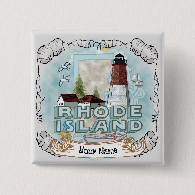 Rhode Island  Lighthouse  2 Inch Square Button (Front)