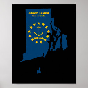 Rhode Island Map Flag Sticker Poster