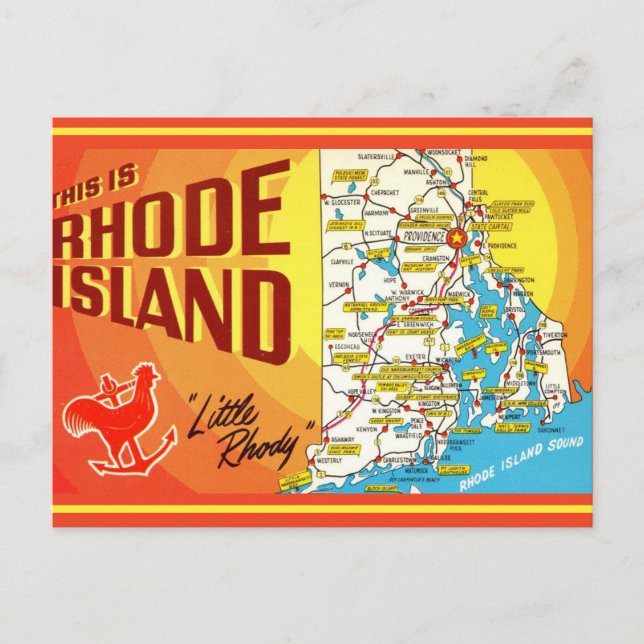  Rhode Island Map Postcard (Front)