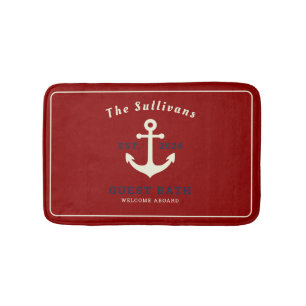 Rhode Island Maritime Anchor Red Custom Name Bath Mat