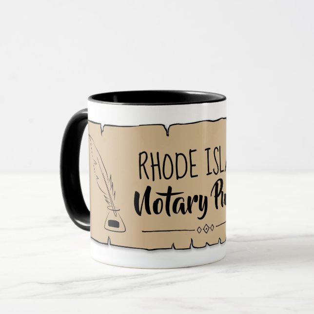 Rhode Island Notary Public Scroll Feather Quill Mug (Front Left)
