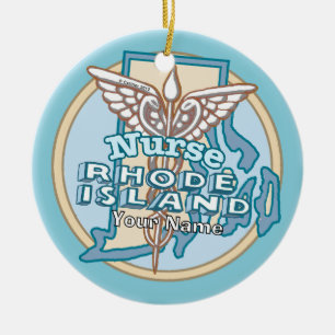 Rhode Island Nurse Caduceus  Ceramic Ornament