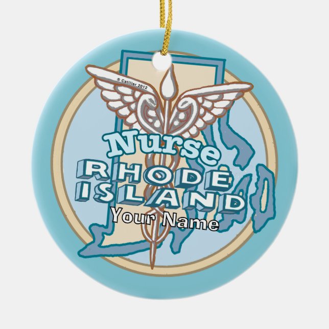 Rhode Island Nurse Caduceus  Ceramic Ornament (Front)