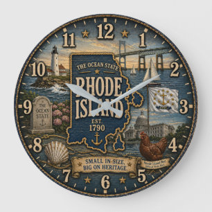 Rhode Island Ocean State Coastal Nautical Large Clock