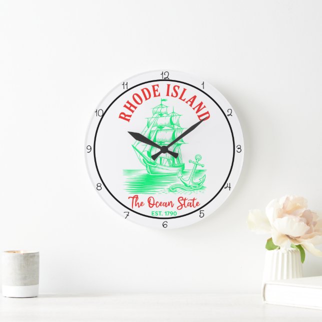Rhode Island Ocean State Ship Large Clock (Home)