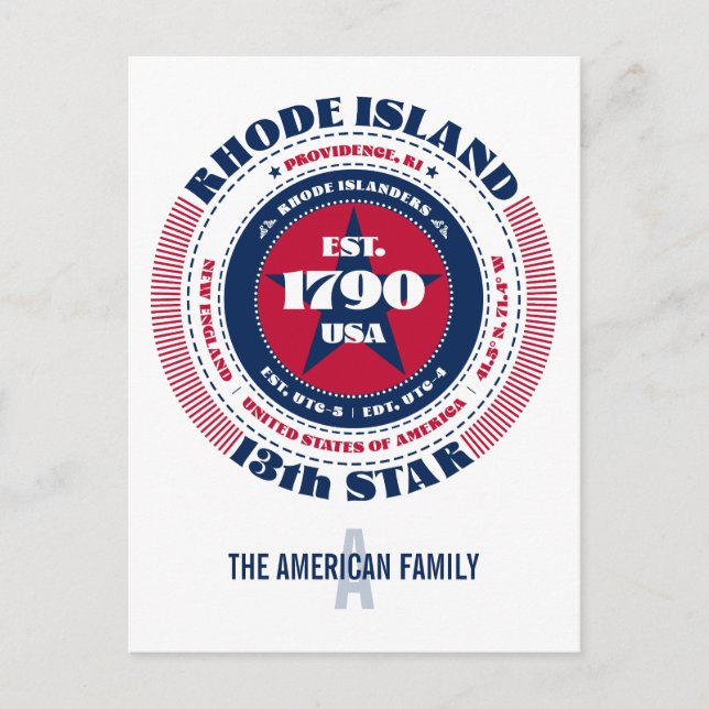Rhode Island, Providence, RI, Patriotic, Monogram Postcard (Front)