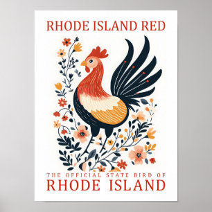 Rhode Island Red Bird of Rhode Island Travel Poster