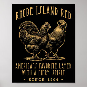 Rhode Island Red Chicken Vintage Farm Design Poster