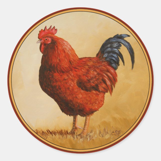 Rhode Island Red Rooster Chicken Classic Round Sticker (Front)
