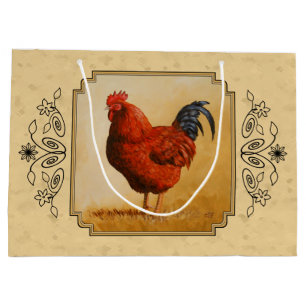 Rhode Island Red Rooster Yellow Background Large Gift Bag