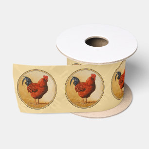 Rhode Island Red Rooster Yellow Background Satin Ribbon