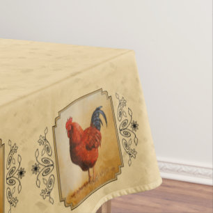 Rhode Island Red Rooster Yellow Background Tablecloth