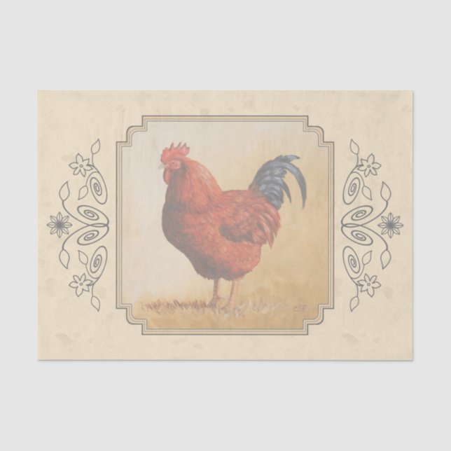 Rhode Island Red Rooster Yellow Background Tissue Paper (Front)