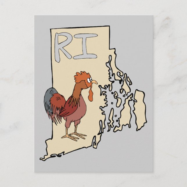 Rhode Island RI Map & Cartoon Red Chicken Art Postcard (Front)