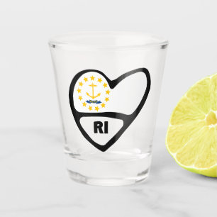 Rhode Island, RI State Flag In Heart  Shot Glass