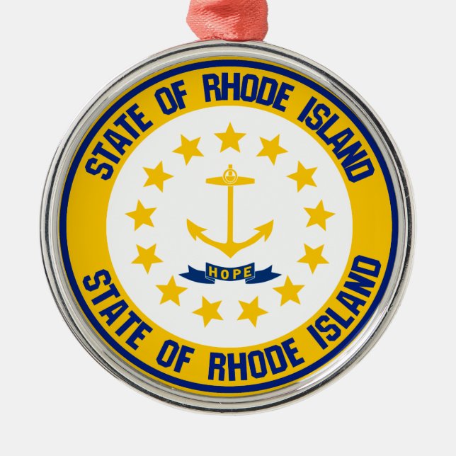 Rhode Island Round Emblem Metal Ornament (Front)