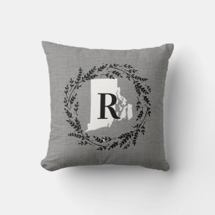 Rhode Island Rustic Wreath Monogram Throw Pillow