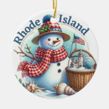 Rhode Island Snowman Winter Christmas Tree