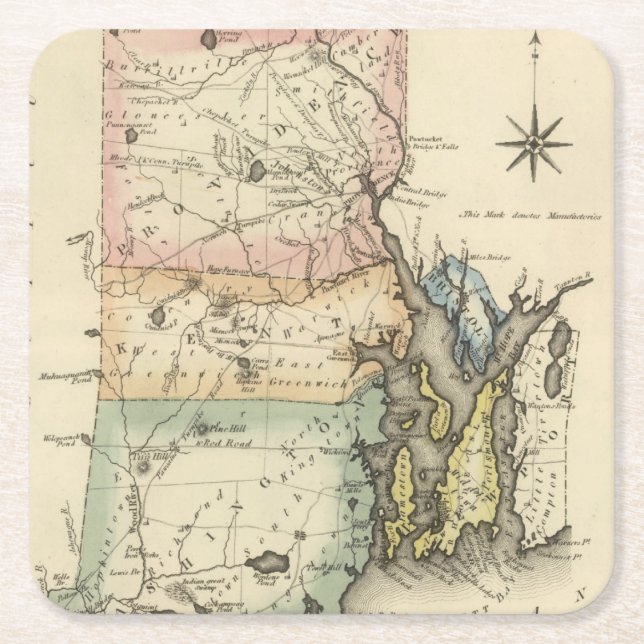 Rhode Island Square Paper Coaster (Front)