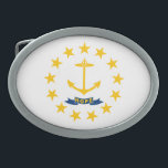 RHODE ISLAND STATE FLAG BELT BUCKLE<br><div class="desc">The Rhode Island state flag is white and consists of a gold anchor in the center (a symbol for hope) surrounded by thirteen gold stars (for the original 13 colonies and Rhode Island's status as the 13th state to ratify the Constitution). A blue ribbon below the anchor bears the state's...</div>