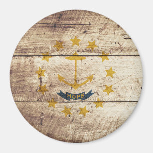 Rhode Island State Flag on Old Wood Grain Magnet