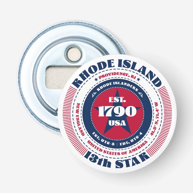 Rhode Island State Information Circle Bottle Opener (Front)