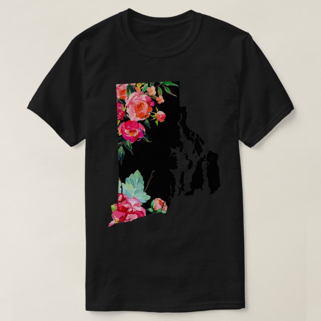 Rhode Island State Map Pride Patriotic Floral Vint T-Shirt (Design Front)