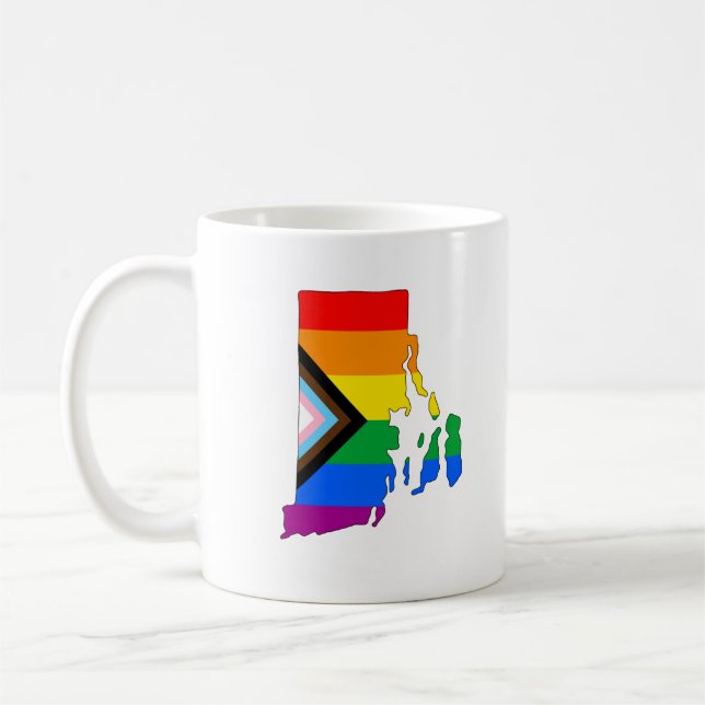 Rhode Island State Pride LGBTQ Progress Pride Coffee Mug (Left)