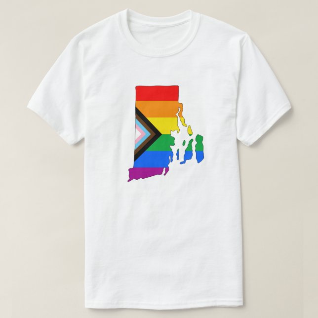 Rhode Island State Pride LGBTQ Progress Pride T-Shirt (Design Front)