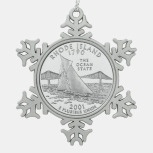 Rhode Island State Quarter Snowflake Pewter Christmas Ornament