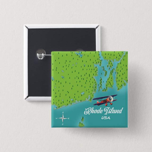 Rhode Island USA map 2 Inch Square Button (Front & Back)