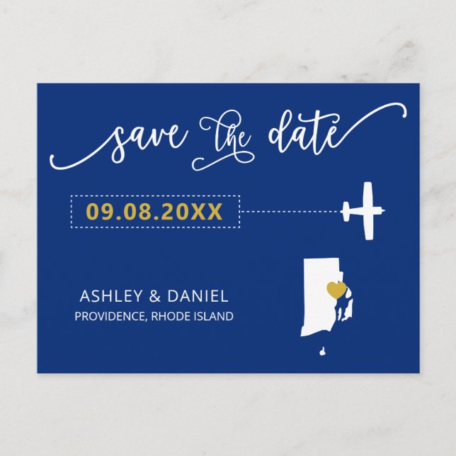 Rhode Island Wedding Save the Date Map Postcard (Front)