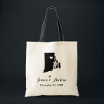 Rhode Island Wedding Welcome Tote Bag<br><div class="desc">Welcome out of town wedding guests with a bag full of snacks and treats personalized with the state where you're getting married and the bride and groom's names and wedding date. Click Customize It to move the heart to show any city or location on the state map. Use the design...</div>