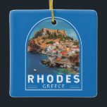 Rhodes Greece Illustration Travel Art Vintage Ceramic Ornament<br><div class="desc">Rhodes retro vector travel design. Rhodes,  the largest of Greece’s Dodecanese islands,  is known for its beach resorts,  and ancient ruins.</div>