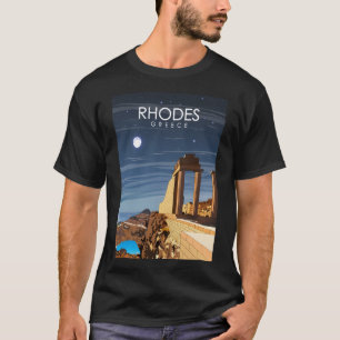 Rhodes Greece Island Travel Poster at Night  T-Shirt