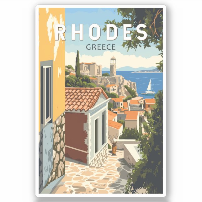 Rhodes Greece Old Town Travel Art Vintage