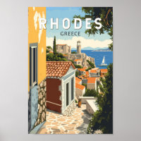 Rhodes Greece Old Town Travel Art Vintage